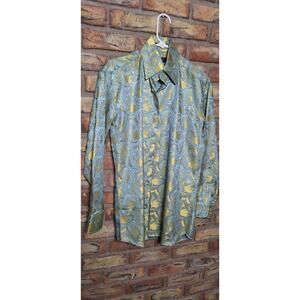Leonardi dress shirt floral paisley pattern- mens S- NWOT- gold & blue- amazing!